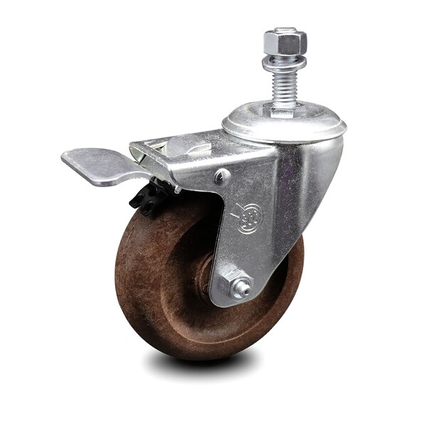 4 Inch High Temp Glass Filled Nylon 1/2 Inch Stem Caster with Total Lock Brake SCC